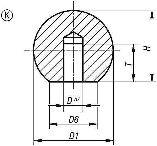 Kugelknopf DIN 319, Form K, Zeichnung