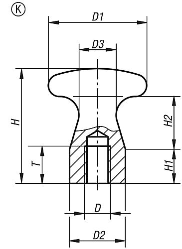 Flacher Knopf mit Innengewinde M6 Durchmesser 20mm 