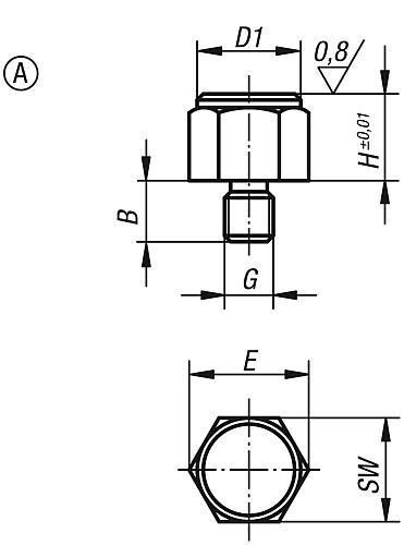 Positionsfüße mit Außengewinde und Planfläche, Form A