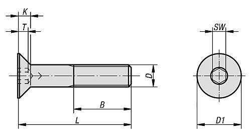 Senkschraube DIN EN ISO 10642, Zeichnung
