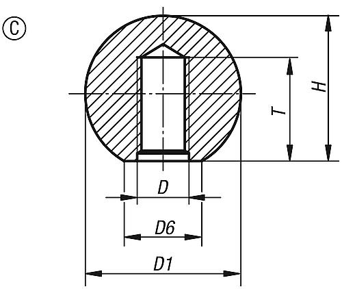 Kugelknopf DIN 319, Form C, Zeichnung